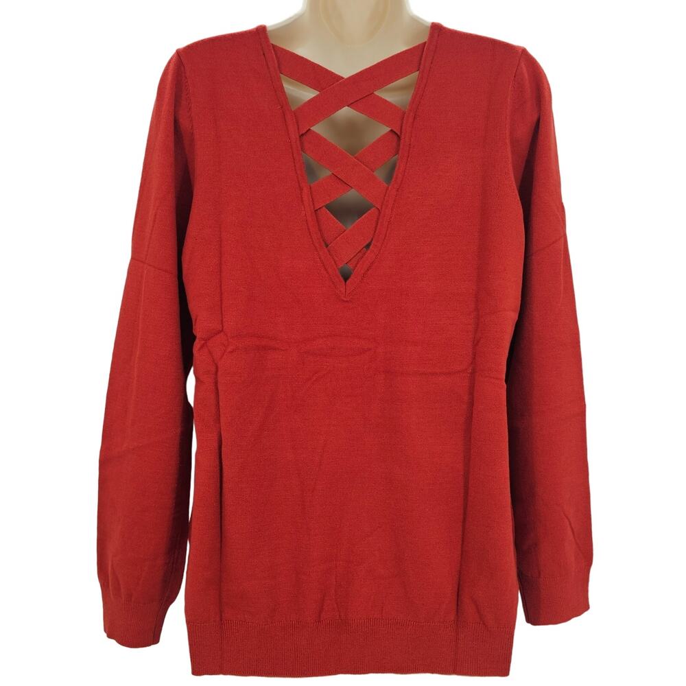 Love Ellie Womans size L Mia Crisscross Back Detail LS Sweater Rust Brown NEW - Picture 4 of 8